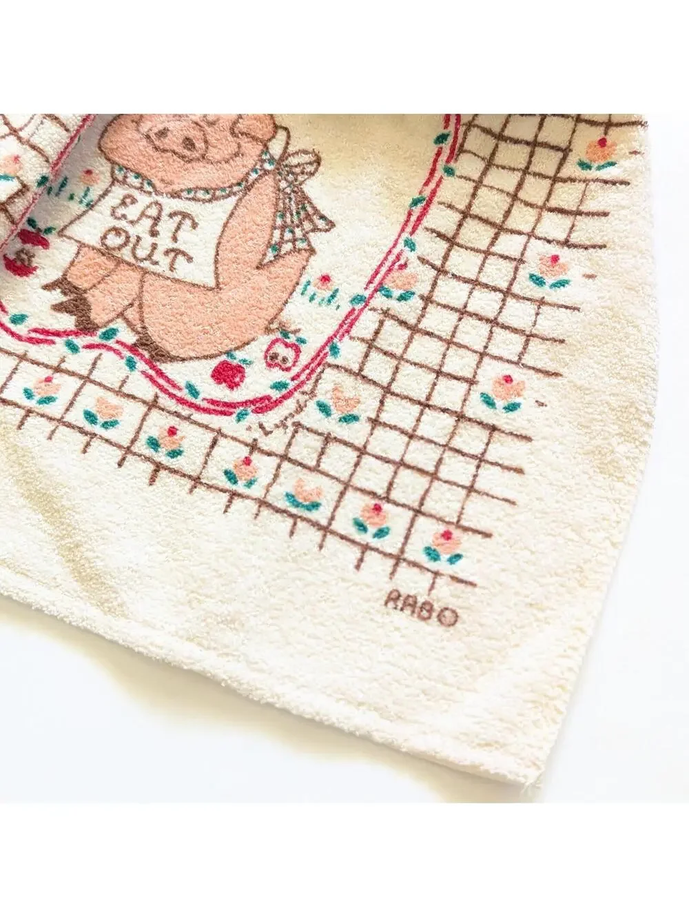 Vintage Kitchen Towel with Pig Theme and Crochet Hanging Loop & Button